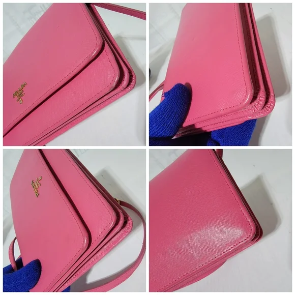 PRADASaffiano Lux Metal Flap Wallet with Strap Peonia Geranio - Picture 15 of 16